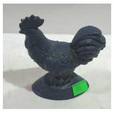 Cast iron rooster figure, painted blue - 6" tall