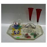 Art glass - some Murano, baskets, butterflies, and