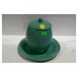 Bauer Pottery- covered cookie jar, and 12" serving