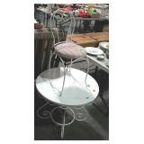 Chair And Table, white iron frame with 12" round