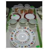 Dishware - Corelle plates, Pyrex mugs. saucers, &