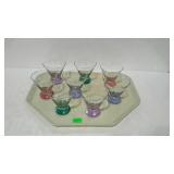 Set of eight colorful cocktail glasses