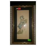 Print - Asian gasha girl scene, framed & matted -