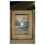 Print - Asian village scene, framed & matted -