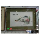 Wall decor - Asian silk print, framed & matted -