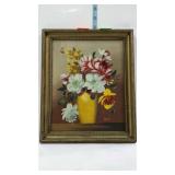 Painting on board, floral still life, framed -