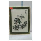 Wall decor - Asian silk print bridge scene, framed