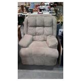 Rocker recliner, tan ultra suede upholstery