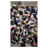 Crazy quilt style throw, multiple patch damage -