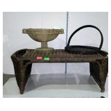 Home decor - wire pedestal fruit bowl, Wicker bed
