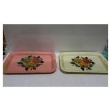 Two floral painted serving trays