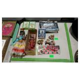 Toys - celluloid doll, playing cards, autobridge,