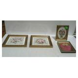 Floral wall decor - lot of four ribbon pictures