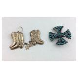 Broach and cowboy boots earrings