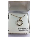 Sapphire diamond accent necklace 8kt gold over