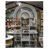 White wicker wall unit curio shelf, multi level