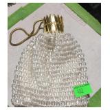 Beaded evening bag with wrist chain and accordian