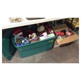 Christmas decor lot - tote with lid, ornaments,