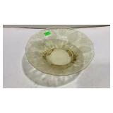 Yellow depression glass etched footed center bowl-