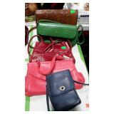 Group of five ladies handbags, mostly leather -one