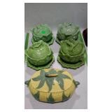 Ceramics covered casseroles lot - one corn shaped,