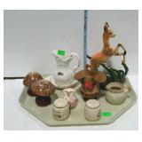 Misc - Deer planter, small pitcher & bowl, shakers