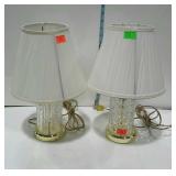 Pair of dresser lamps brass finish base and glass