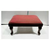 Small Footstool, fabric top with dark stain Queen