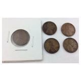 Five wheat pennies various dates