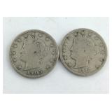 Two V Nickels 1905 and 1912