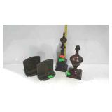 Home decor - two metal obelisks, and pair of cast