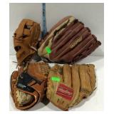 Baseball gloves - Two Rawlings, and two Mizuno