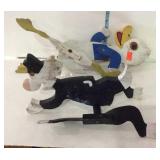 Two lawn whirly bird pieces duck and cat