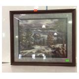 Framed wall print, mountain and lake landscape