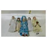 Doll collection, 5 dolls between 9" and 11"