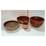 Reward Pottery 4 pcs of 3 painted bowls, and 1