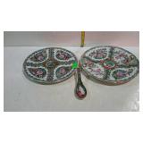 Rose Medallion China, spoon rest, 2 plates one of