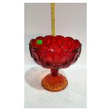 Colored glass compote, red glass thumb print