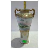 Nippon Handled floral vase, gold trim decor with