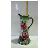 Rose decor painted pitcher 14.5" tall