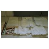 Collection of 6 early linen table cloths, one of