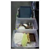 Misc group, 3 storage totes one only with lid,