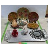 Home decor group, painted plates birds, roses, 3