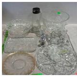 Glassware group, snack serving trays, shakers,