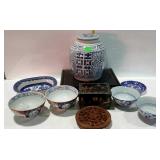 Asian themed Decor China, ginger jar, bowls of