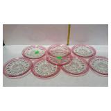 Set of 8 cranberry trim cake/salad plates three