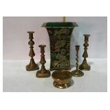 Brass home decor group, 4 non-matched candle
