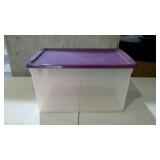 Tote with purple lid. 66 quart.