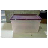 Tote with purple lid. 66 quart.