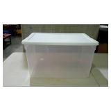Tote with white lid. 66 quart.